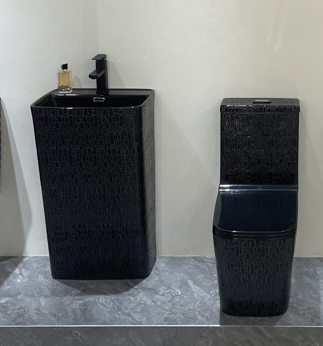 Lavoar stativ freestanding, 46x36x84 cm glazură neagră artizanală P3201CR5 [2]