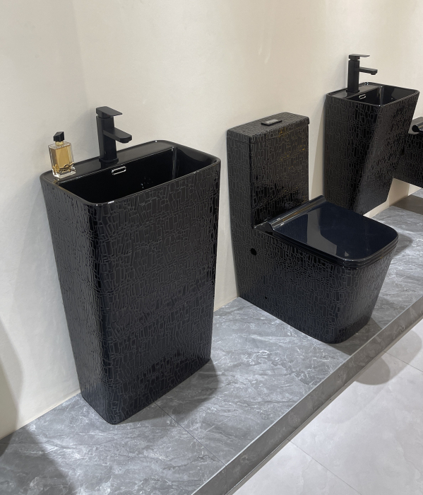 Lavoar stativ freestanding, 46x36x84 cm glazură neagră artizanală P3201CR5 [5]