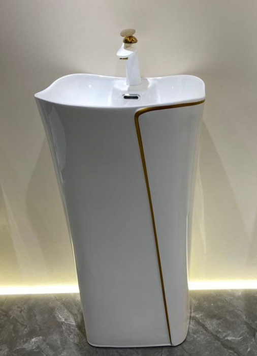 Lavoar stativ freestanding, 46x36x85 alb lucios/auriu P3202WG [2]