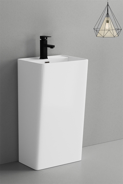 Lavoar stativ, freestanding, alb lucios, ceramica sanitara, 46 x 36 x 84 cm, gaura baterie P3201 [3]