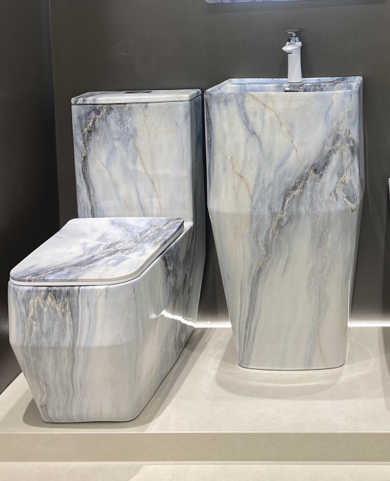 Lavoar stativ freestanding, ceramică sanitară, finisaj alb-gri-albastrui 48 x 43 x 85 cm - P3133CW72 [4]