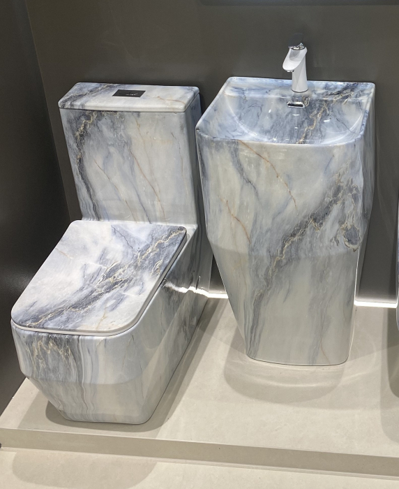 Lavoar stativ freestanding, ceramică sanitară, finisaj alb-gri-albastrui 48 x 43 x 85 cm - P3133CW72 [5]