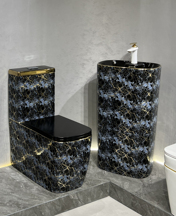 Lavoar stativ freestanding, ceramică sanitară, finisaj albastru-negru și accente aurii 46 x 38 x 84 cm - P3214EBG3 [2]