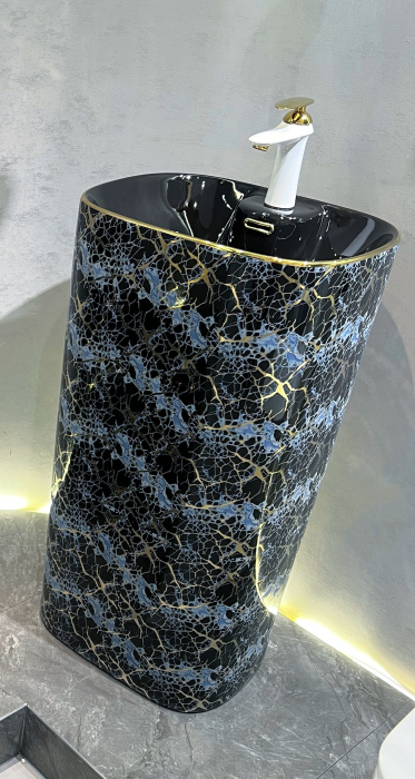 Lavoar stativ freestanding, ceramică sanitară, finisaj albastru-negru și accente aurii 46 x 38 x 84 cm - P3214EBG3 [3]