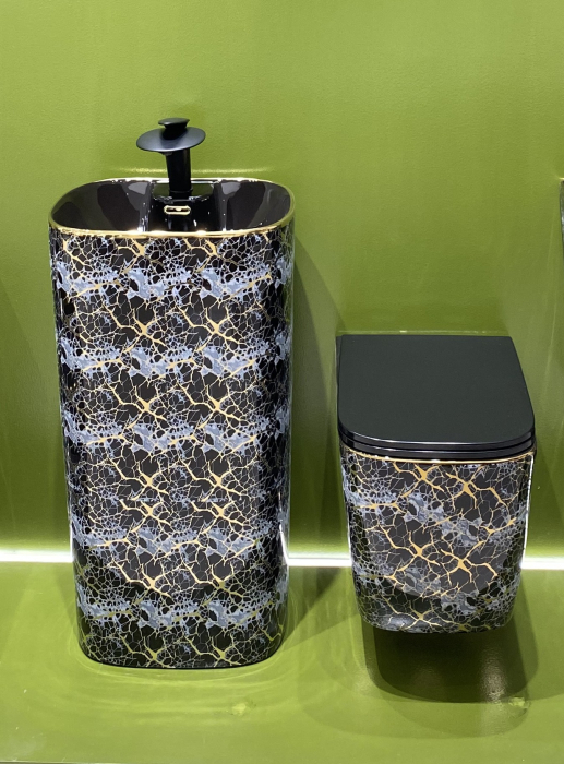 Lavoar stativ freestanding, ceramică sanitară, finisaj albastru-negru și accente aurii 46 x 38 x 84 cm - P3214EBG3 [4]