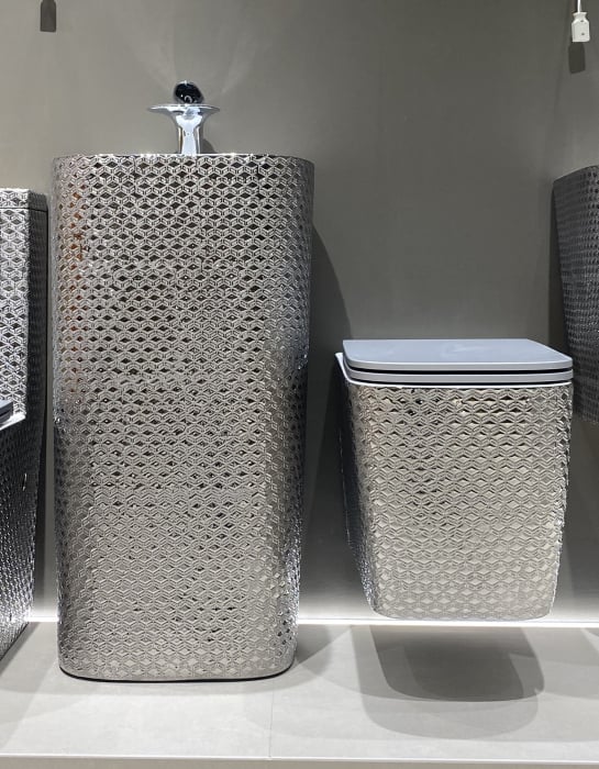 Lavoar stativ freestanding, ceramică sanitară, finisaj argintiu – 46 × 38 × 84 cm - P3214CR6S [3]