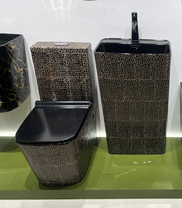 Lavoar stativ freestanding, ceramică sanitară, finisaj glazurat negru/auriu – 46 × 38 × 84 cm - P3201CR4 [3]