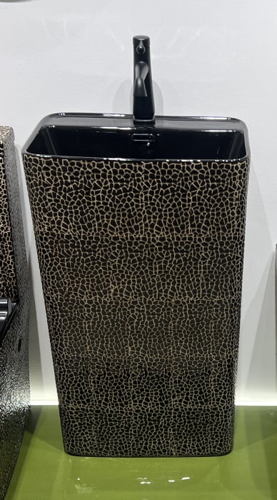 Lavoar stativ freestanding, ceramică sanitară, finisaj glazurat negru/auriu – 46 × 38 × 84 cm - P3201CR4 [1]