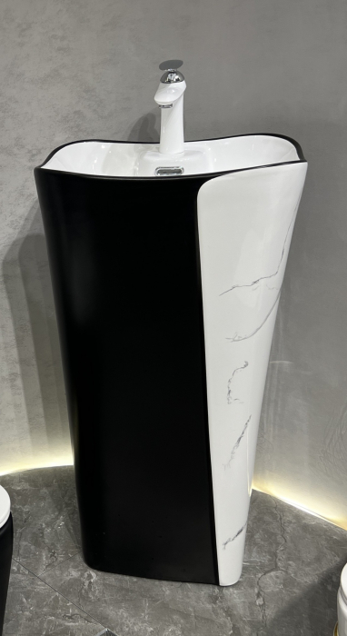 Lavoar stativ freestanding, ceramică sanitară, finisaj marmură/negru - 46 x 36 x 85 cm P3202MB [1]