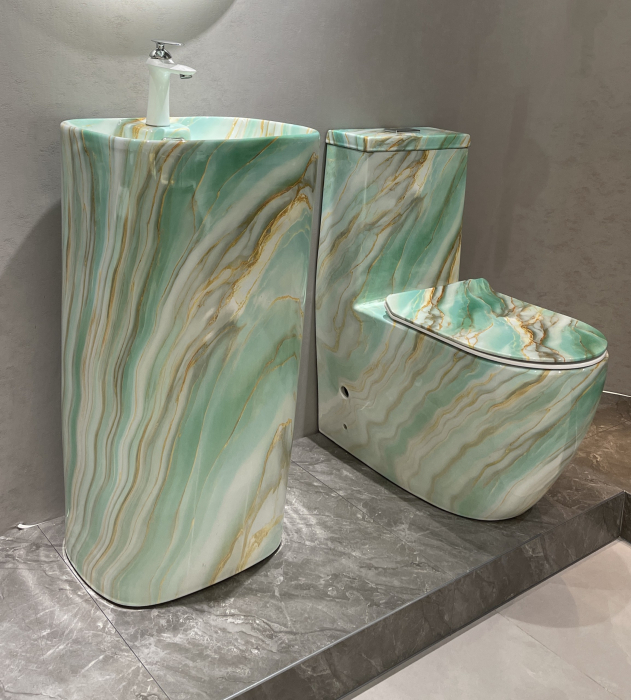 Lavoar stativ freestanding, ceramică sanitară, finisaj verde onix 46 x 38 x 84 cm - P3214CW66 [3]