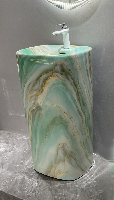 Lavoar stativ freestanding, ceramică sanitară, finisaj verde onix 46 x 38 x 84 cm - P3214CW66 [4]