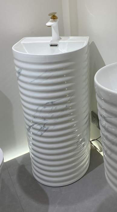 Lavoar stativ freestanding din ceramică sanitară, finisaj alb/gri – 43 × 43 × 84 cm - P3126UG [2]