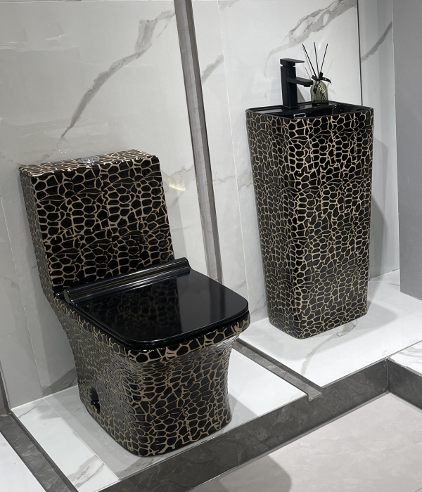 Lavoar stativ freestanding din ceramică sanitară, finisaj negru/auriu – 36 × 33 × 83 cm -P3213CR1 [3]