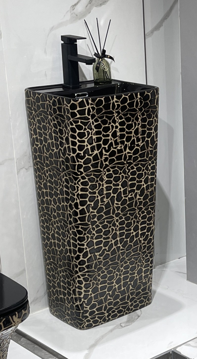 Lavoar stativ freestanding din ceramică sanitară, finisaj negru/auriu – 36 × 33 × 83 cm -P3213CR1 [2]