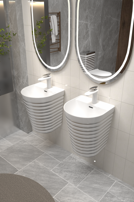 Lavoar suspendat, alb/gri lucios, ceramica sanitara, 40 x 40 x 45 cm, gaura baterie P126WS [1]
