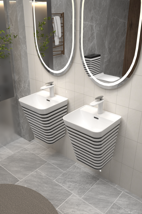 Lavoar suspendat, alb/negru, ceramica sanitara, 40 x 38 x 51 cm P179WB [2]