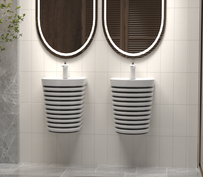 Lavoar suspendat, ceramică sanitară, finisaj alb/negru - 40 × 40 × 45 cm - P126WB [4]