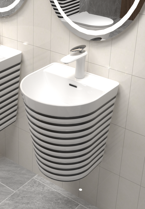 Lavoar suspendat, ceramică sanitară, finisaj alb/negru - 40 × 40 × 45 cm - P126WB [1]