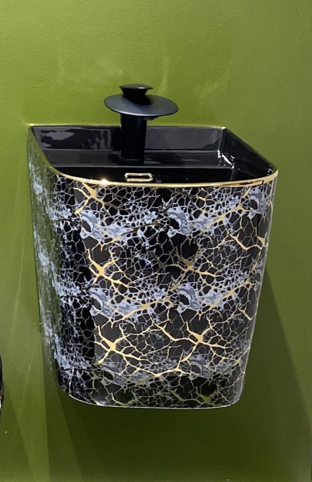 Lavoar suspendat, ceramică sanitară, finisaj albastru-negru cu accente aurii 40 x 38 x 45 cm - P124EBG3 [4]