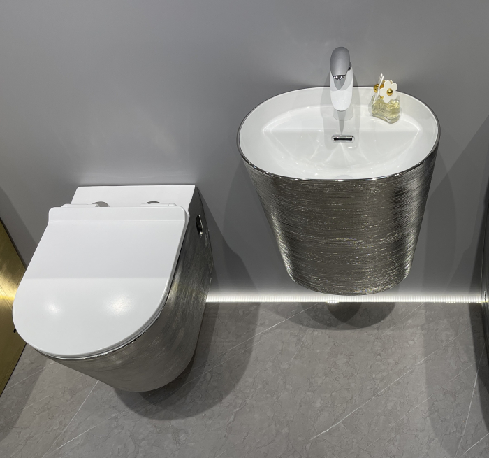 Lavoar suspendat, ceramică sanitară, finisaj argintiu 45 x 35 x 50 cm - P123EDS [4]