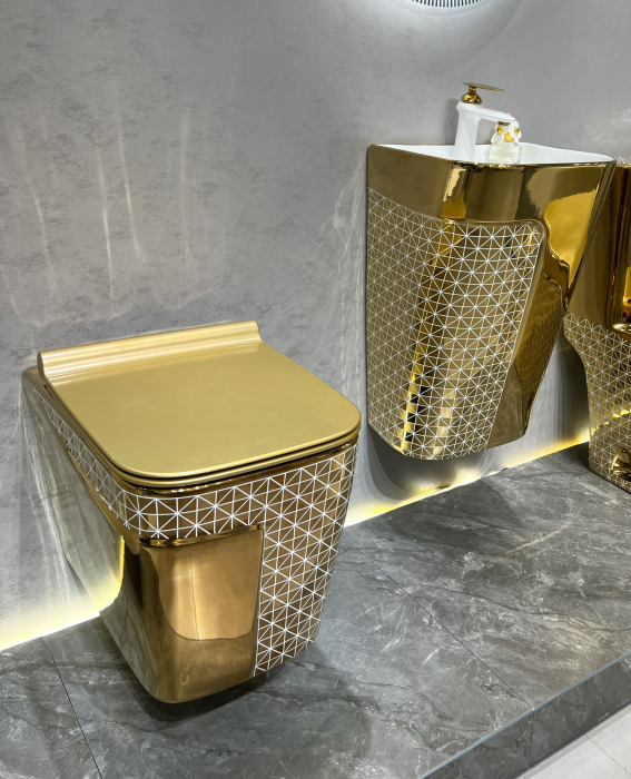 Lavoar suspendat, ceramică sanitară, finisaj auriu – 41 × 34 × 61 cm - P130EWG2 [3]