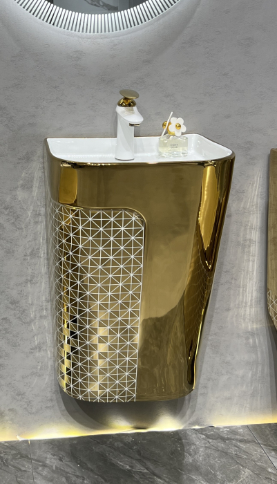 Lavoar suspendat, ceramică sanitară, finisaj auriu – 41 × 34 × 61 cm - P130EWG2 [2]