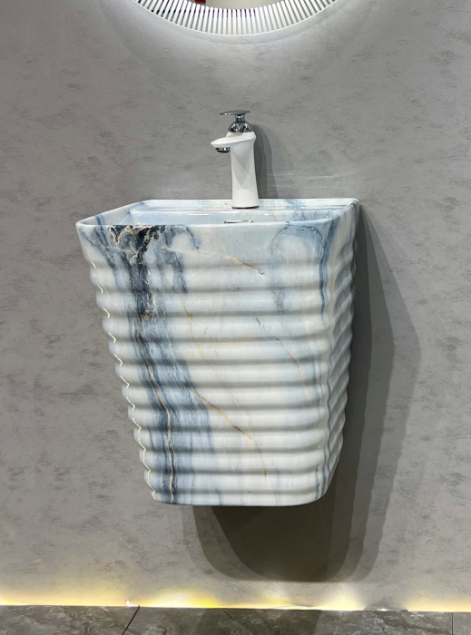 Lavoar suspendat, ceramică sanitară, finisaj marmură alb-gri - 40 × 38 × 51 cm - P179CW72 [3]