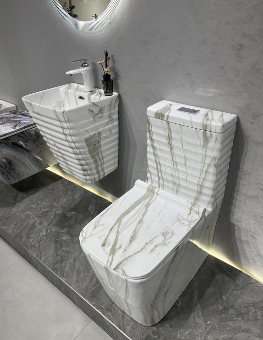 Lavoar suspendat, ceramică sanitară, finisaj marmură alb-gri - 40 × 38 × 51 cm - P179CW41 [4]