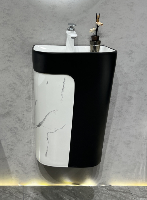 Lavoar suspendat, ceramica sanitara, finisaj marmură/negru 41 x 34 x 62 cm P130MB [1]