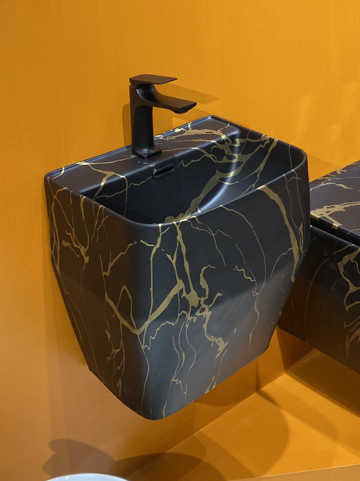Lavoar suspendat, ceramică sanitară, finisaj negru/auriu 42 x 39 x 45 cm - P133CW68 [2]