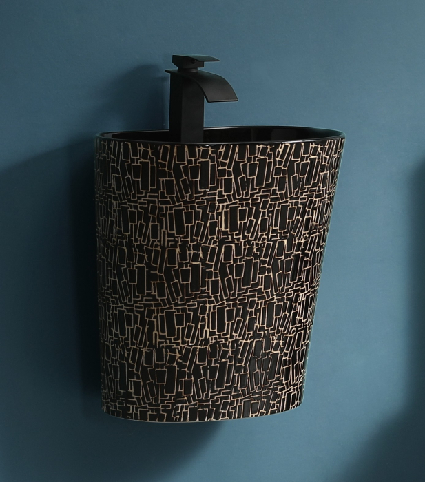 Lavoar suspendat, ceramica sanitara, finisaj negru glazurat/auriu 45 x 35 x 50 cm P123CR2 [1]