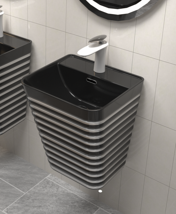 Lavoar suspendat, negru/gri, ceramica sanitara, 40 x 38 x 51 cm, gaura baterie P179BS [1]