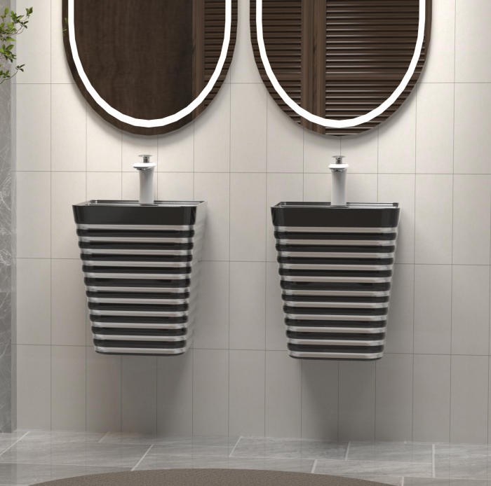 Lavoar suspendat, negru/gri, ceramica sanitara, 40 x 38 x 51 cm, gaura baterie P179BS [3]
