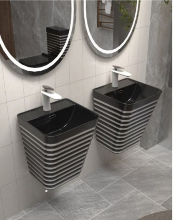 Lavoar suspendat, negru/gri, ceramica sanitara, 40 x 38 x 51 cm, gaura baterie P179BS [2]