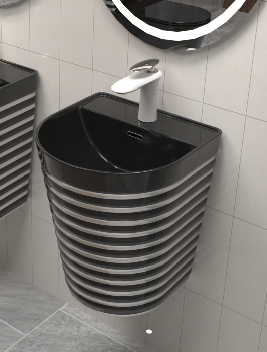 Lavoar suspendat, negru/gri, ceramica sanitara, 40 x 40 x 45 cm P126BS [1]