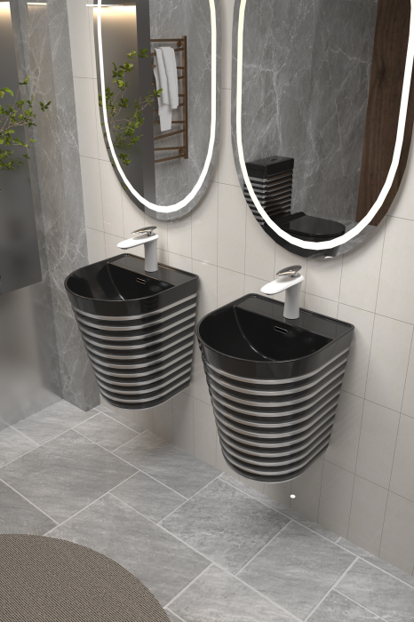 Lavoar suspendat, negru/gri, ceramica sanitara, 40 x 40 x 45 cm P126BS [2]