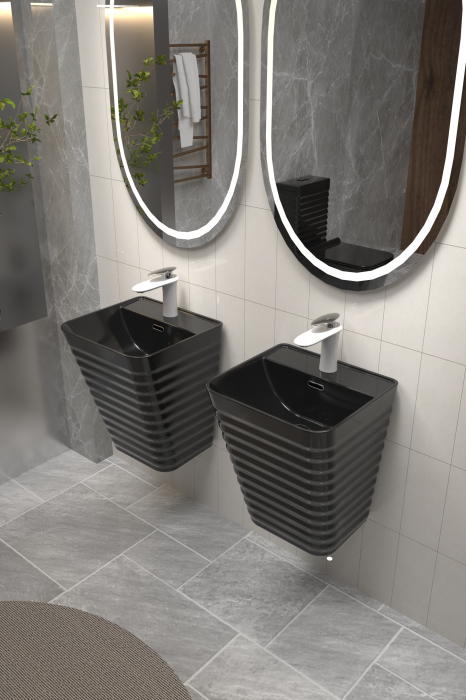 Lavoar suspendat, negru lucios, ceramica sanitara, 40 x 38 x 51 cm P179B [1]