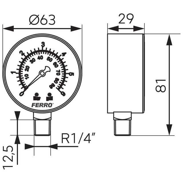 Manometru radial Ferro 1/4” 6 bari M6306R [2]