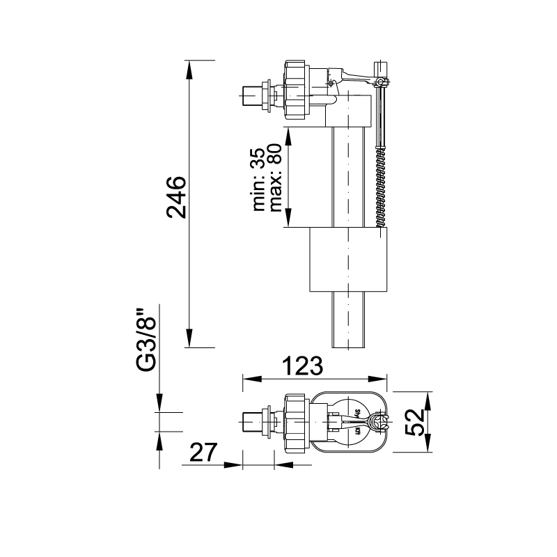 Mecanism de incarcare rezervor wc universal cu racord plastic 3/8" Styron 703-M [2]