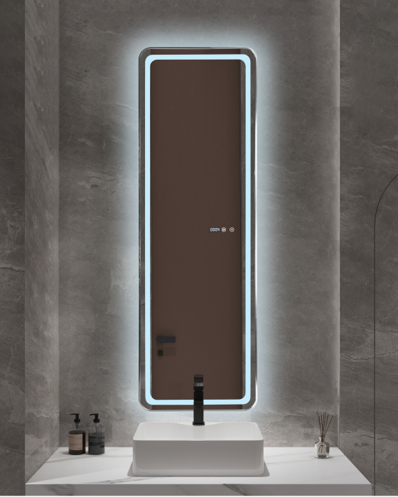 Oglindă baie cu LED și funcție dezaburire 50×150 cm – Touch, 3 culori, ceas digital - 1180 [2]