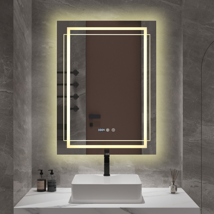 Oglindă baie cu LED și funcție dezaburire 60×80 cm – Touch, 3 culori, ceas digital - 002 [3]