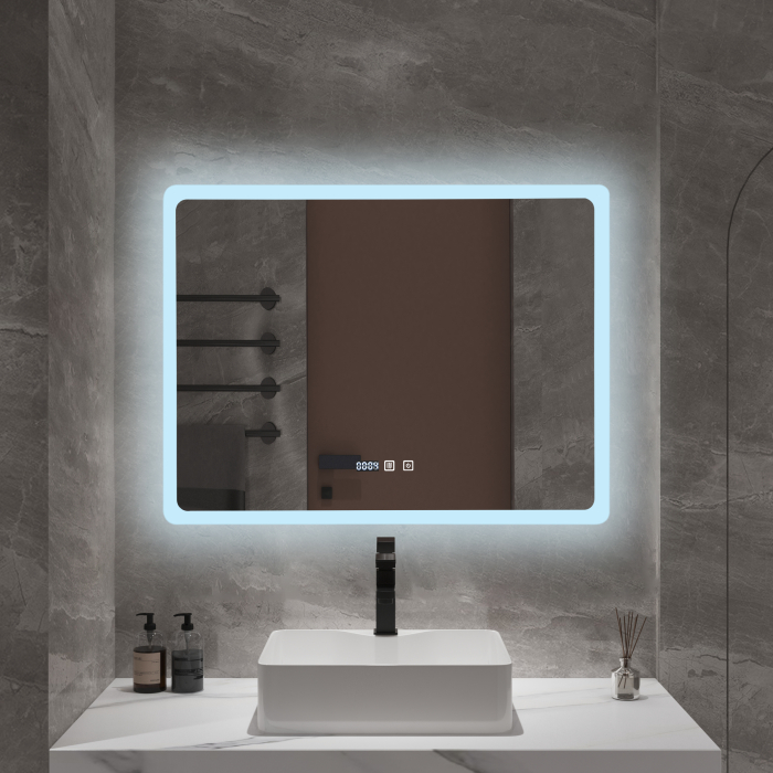 Oglindă baie cu LED și funcție dezaburire 60×80 cm – Touch, 3 culori, ceas digital - 1007 [2]