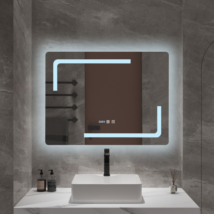 Oglindă baie cu LED și funcție dezaburire 60×80 cm - Touch, 3 culori, ceas digital  - 101 [2]