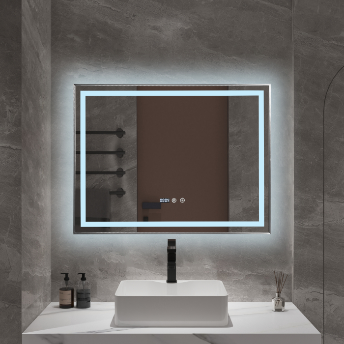 Oglindă baie cu LED și funcție dezaburire 60×80 cm – Touch, 3 culori, ceas digital - 96 [2]