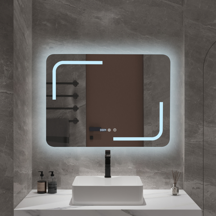 Oglindă baie cu LED și funcție dezaburire 60×80 cm – Touch, 3 culori, ceas digital - 1021 [2]