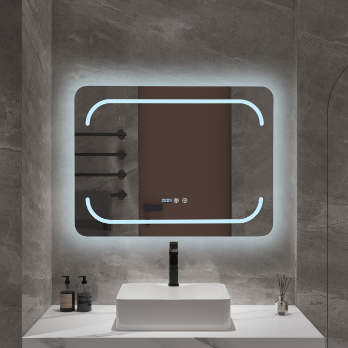 Oglindă baie cu LED și funcție dezaburire 60×80 cm – Touch, 3 culori, ceas digital - 1023 [2]