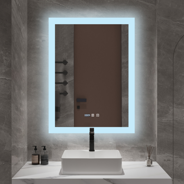 Oglindă baie cu LED și funcție dezaburire 60×80 cm – Touch, 3 culori, ceas digital - 1036 [2]