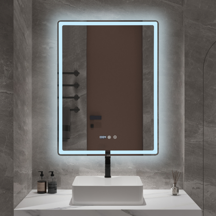 Oglindă baie cu LED și funcție dezaburire 60×80 cm – Touch, 3 culori, ceas digital - 1058 [2]