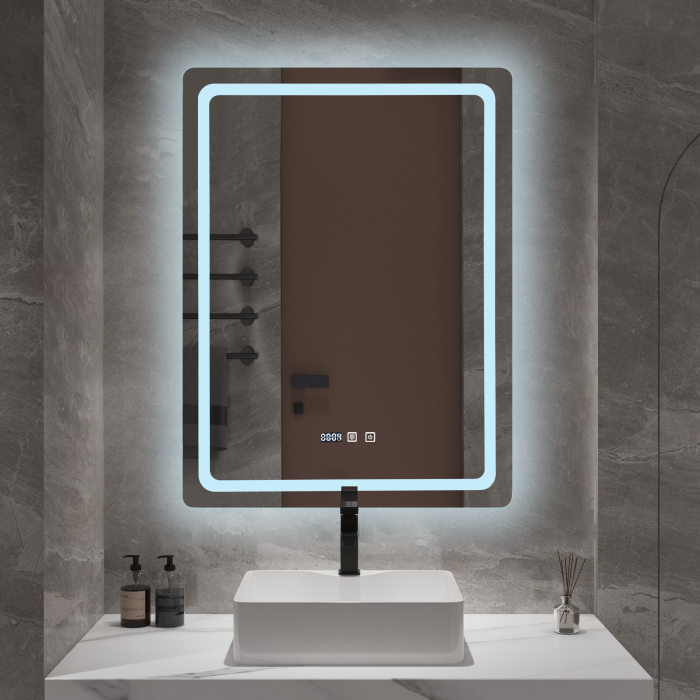 Oglindă baie cu LED și funcție dezaburire 60×80 cm – Touch, 3 culori, ceas digital - 1065 [2]