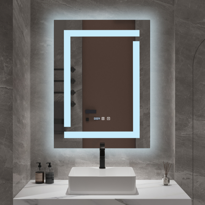 Oglindă baie cu LED și funcție dezaburire 60×80 cm – Touch, 3 culori, ceas digital - 1085 [2]